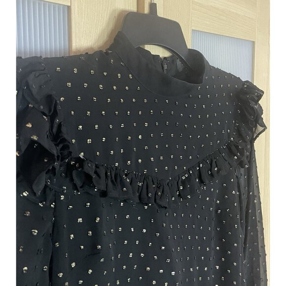 Ted Baker Black Gold Joyous High Neck Ruffle Mini Dress Sz 0 XS Holiday Party - Picture 6 of 9